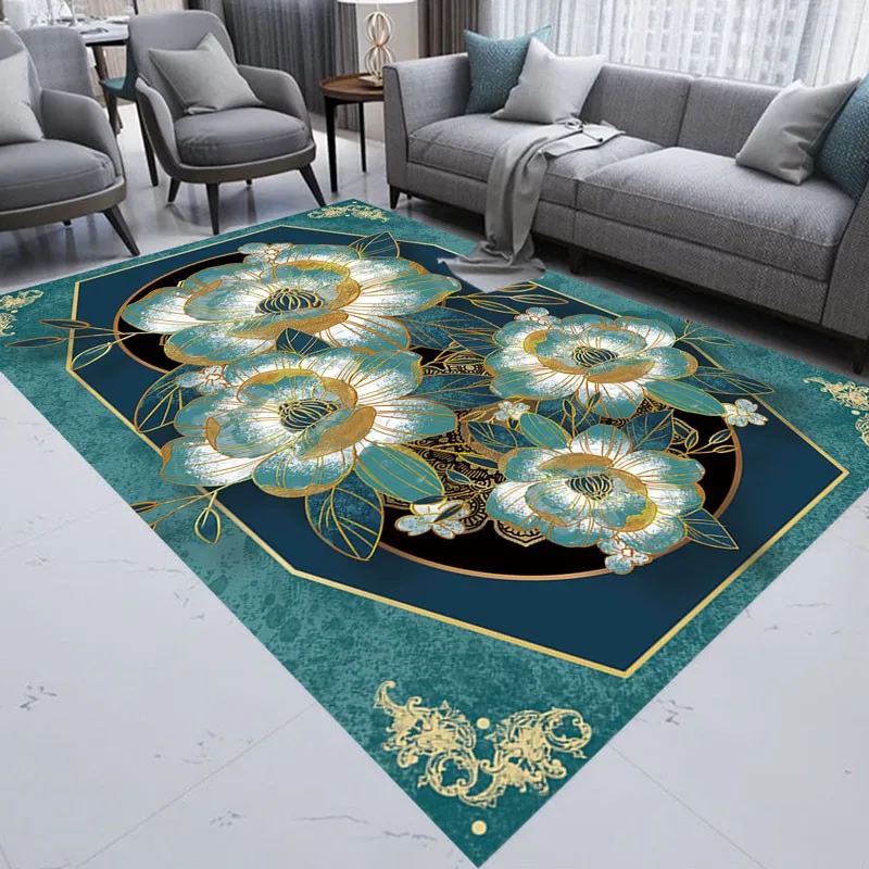 

Reese Velvet Fleece Livingroom Rectangle Carpet Bedroom Large Rug Parlor Green European Vintage Floral Floor Protector Decor Mat