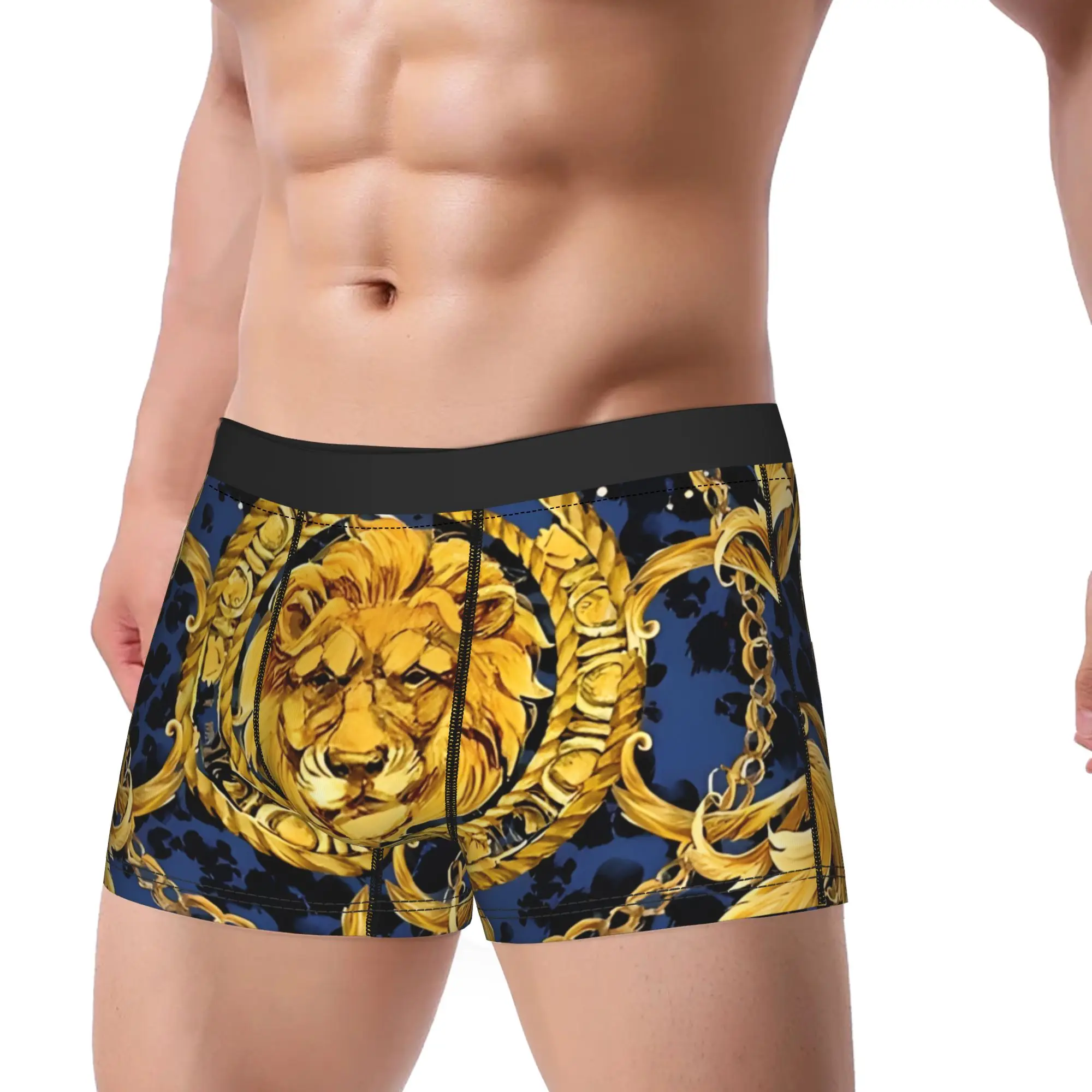 1piece  Golden Lion And Damask Ornament Underpants Homme Panties Male Underwear Ventilate Shorts