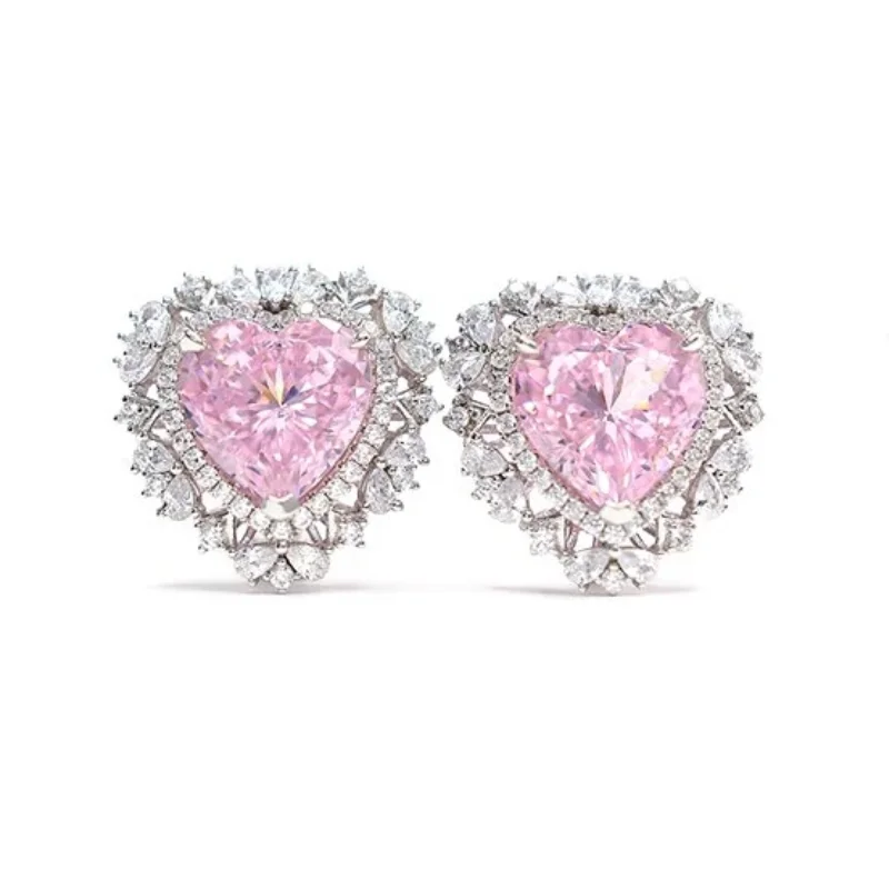 

Bellux 925 Silver Synthetic Zircon Earrings Original Designer's Pink Peach Heart Luxury Diamond Set Fashion Earrings