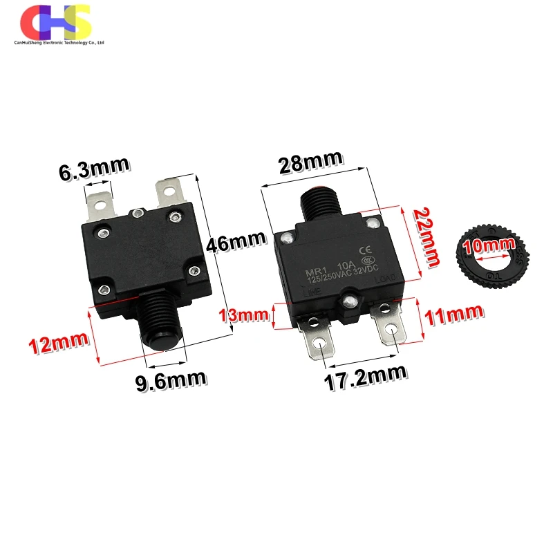 (1-10PCS) MR1 Manual Reset Circuit Breaker 3A 4A 5A 6A 8A 10A 12A 15A 20A 25A 30A Thermal Current Overload Protector Switch Fuse image 6