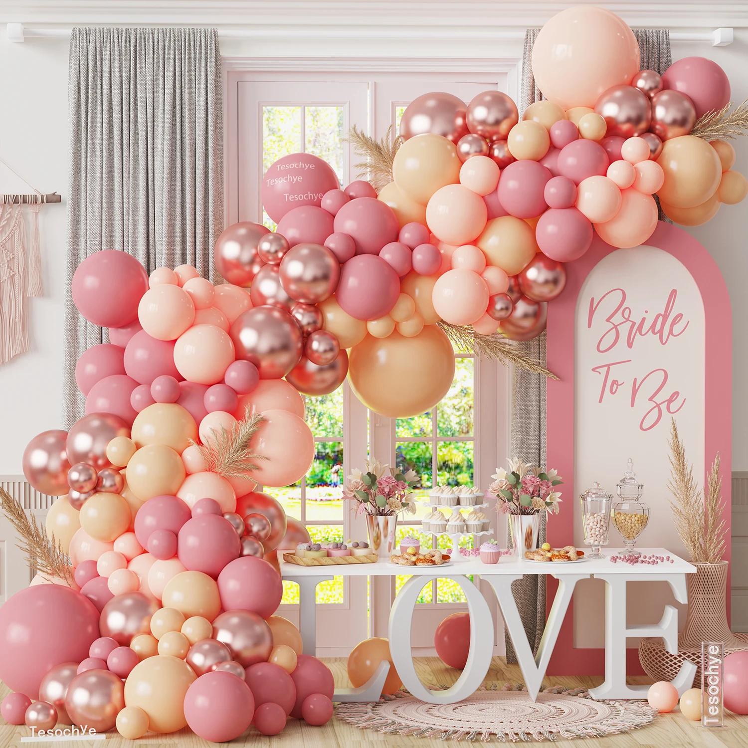 

146Pcs Dusty Pink Balloon Arch Kit Apricot Macaron Orange Rose Gold Balloons for Valentines Day Baby Shower Party Wedding Decor