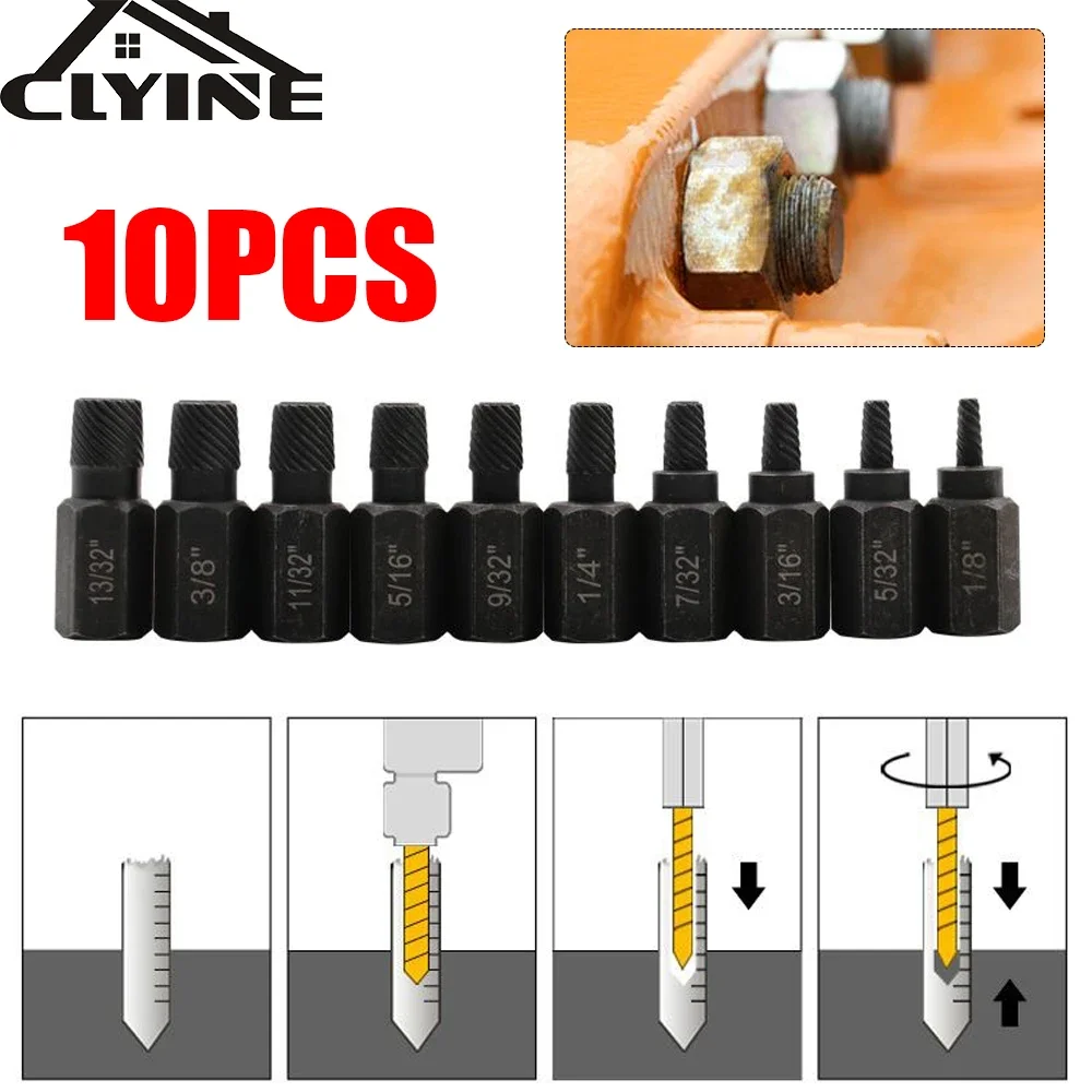 10Pcs Screw Extractor Alloy Steel Damaged Screw Remover Set Metal Easy Out Drill Bits Broken Bolt Stud Extractor For Screw Bolts