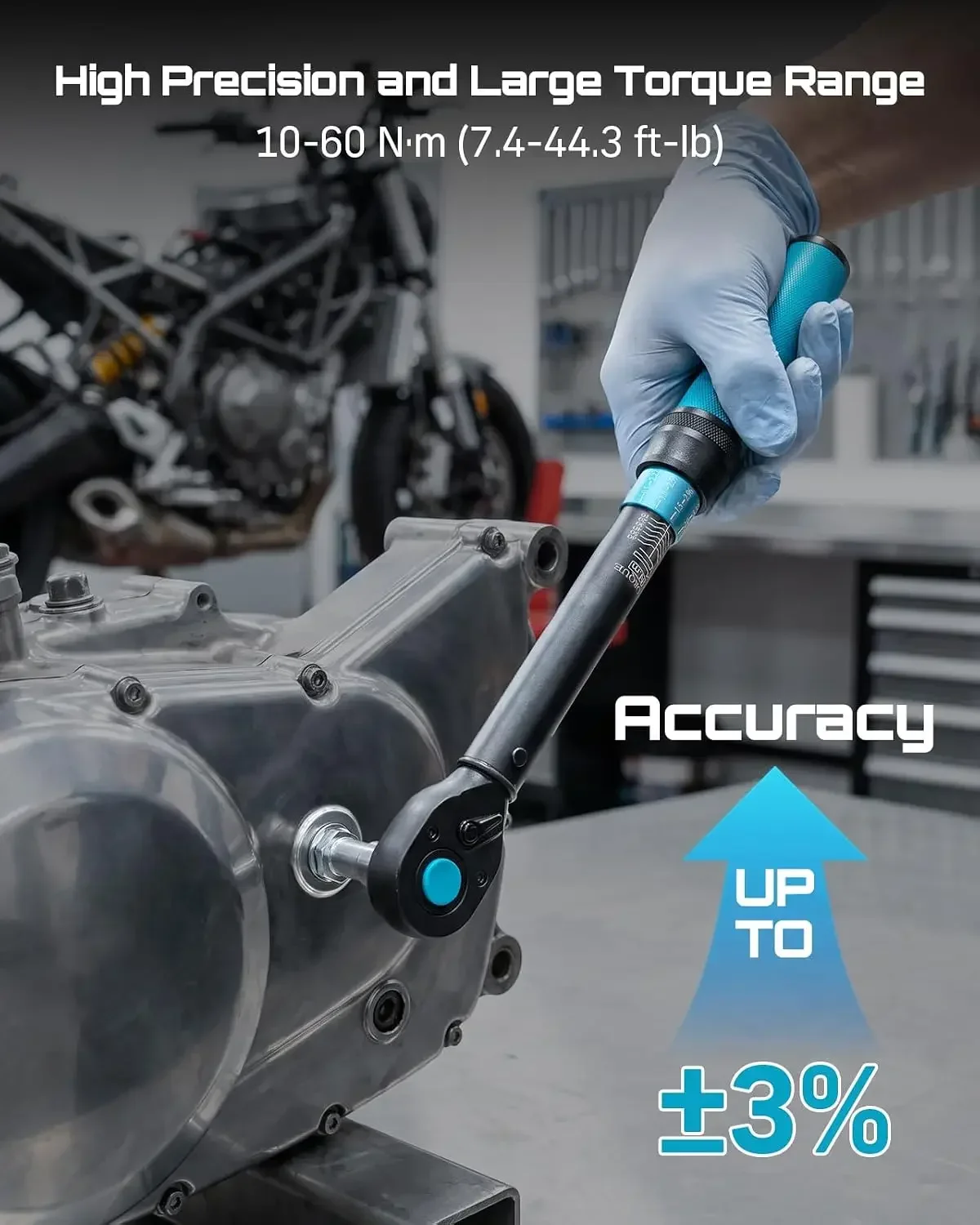 SEESII D2 Lite 38 3/8-Inch Drive Torque Wrench for Car Motorcycle Bike Repair ±3% High Precision Dual Scale 10-60 N·m (7.4-44.3 Ft-lb) 72-Tooth Click Feedback Adjustment Lock Ring Easy To Read