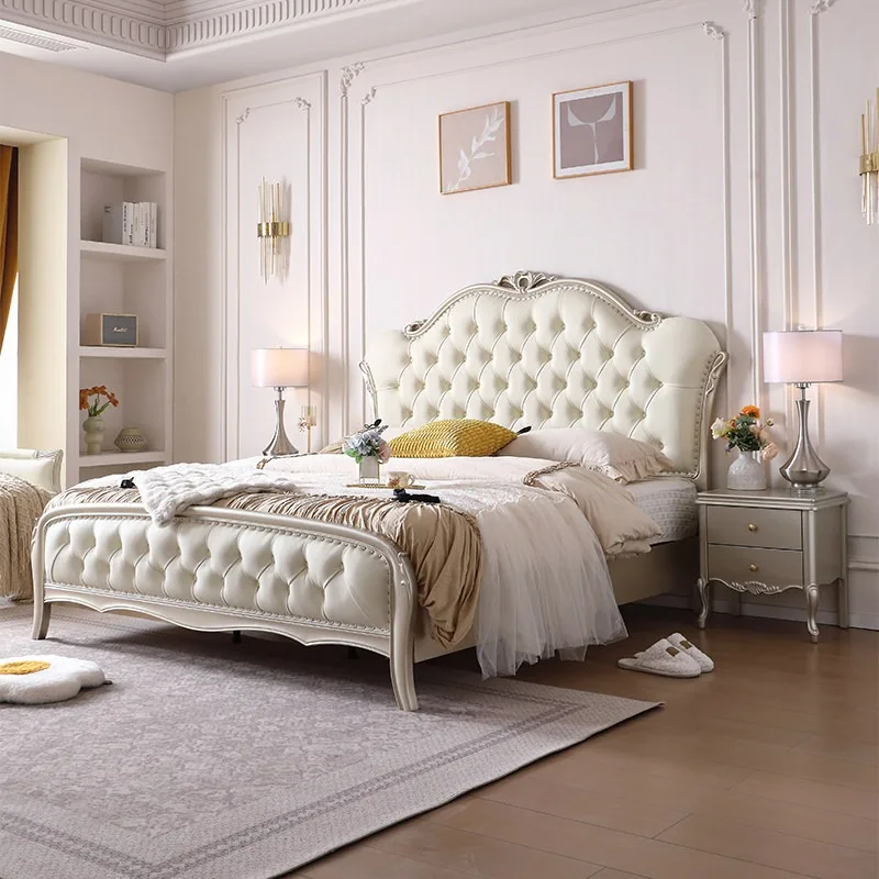 French solid wood bed 2 meters double large master bed 1.8 meters leather soft bag American light luxury high box storage bed ma