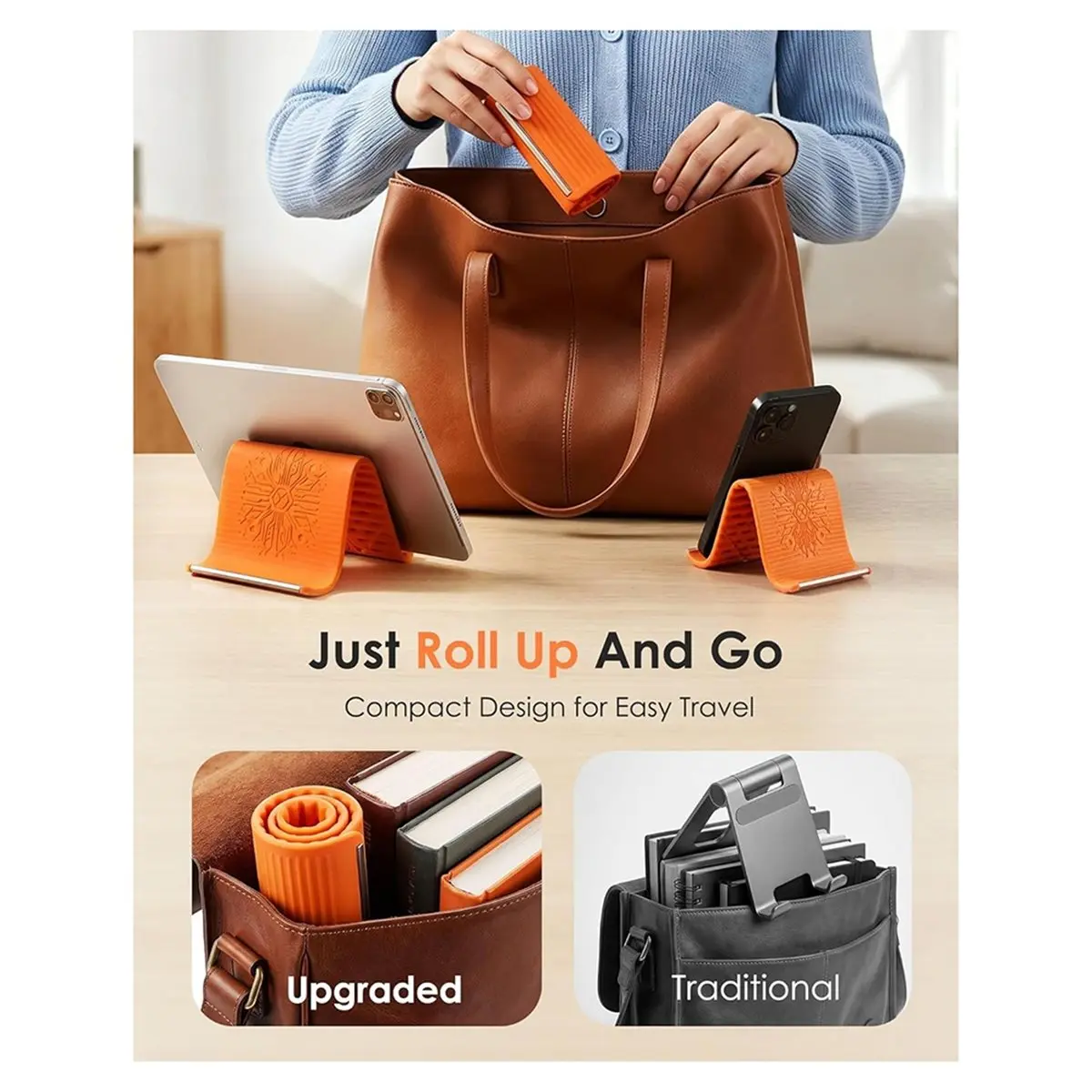 Portable Foldable Silicone Phone Holder, 360° Bendable Adjustable Anti-Slip Universal Stand, Pocket-Size Travel Mount
