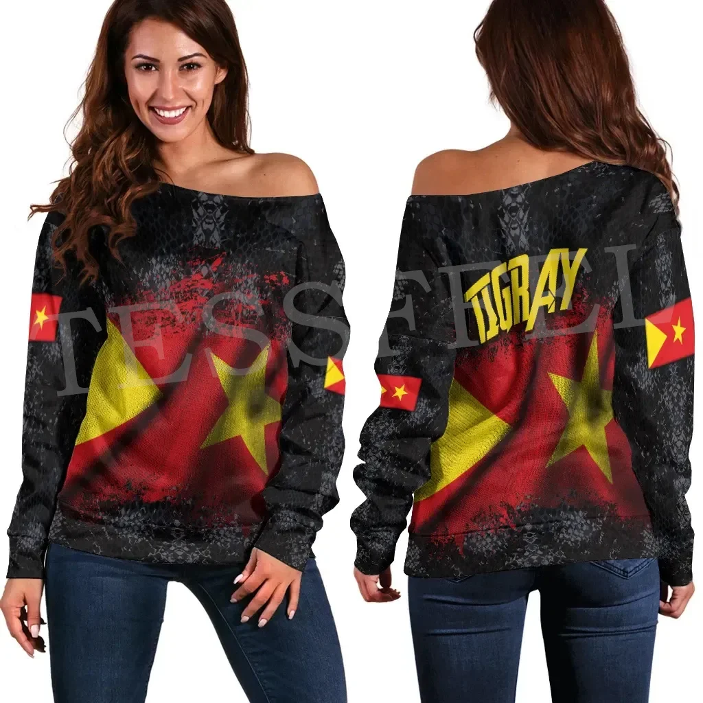 

Tessffel Africa Country Tigray Flag Retro Native Tribe Off Shoulder Sweatshirt Long Sleeve 3DPrint Harajuku Women Funny Casual A