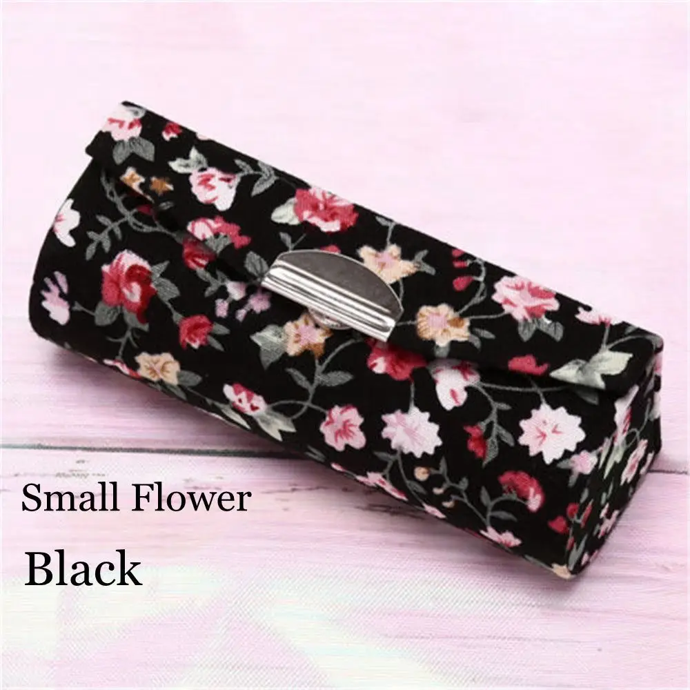 Fashion Gift Flower Designs Retro Embroidered Lip Gloss Box Lipstick Case Mini Mirror Jewelry Holder