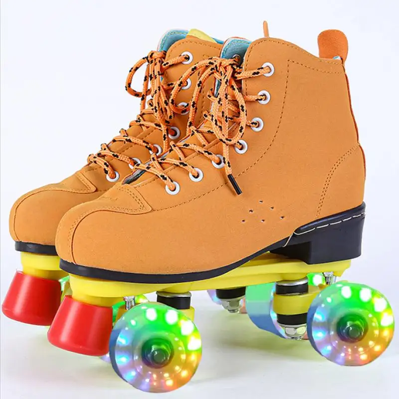 4-wheel Skates For Adults Skating Rink Double Row Roller Skate Shoes Flashing Pulley Sneakers With 4 Wheels Quad Skating Shoes