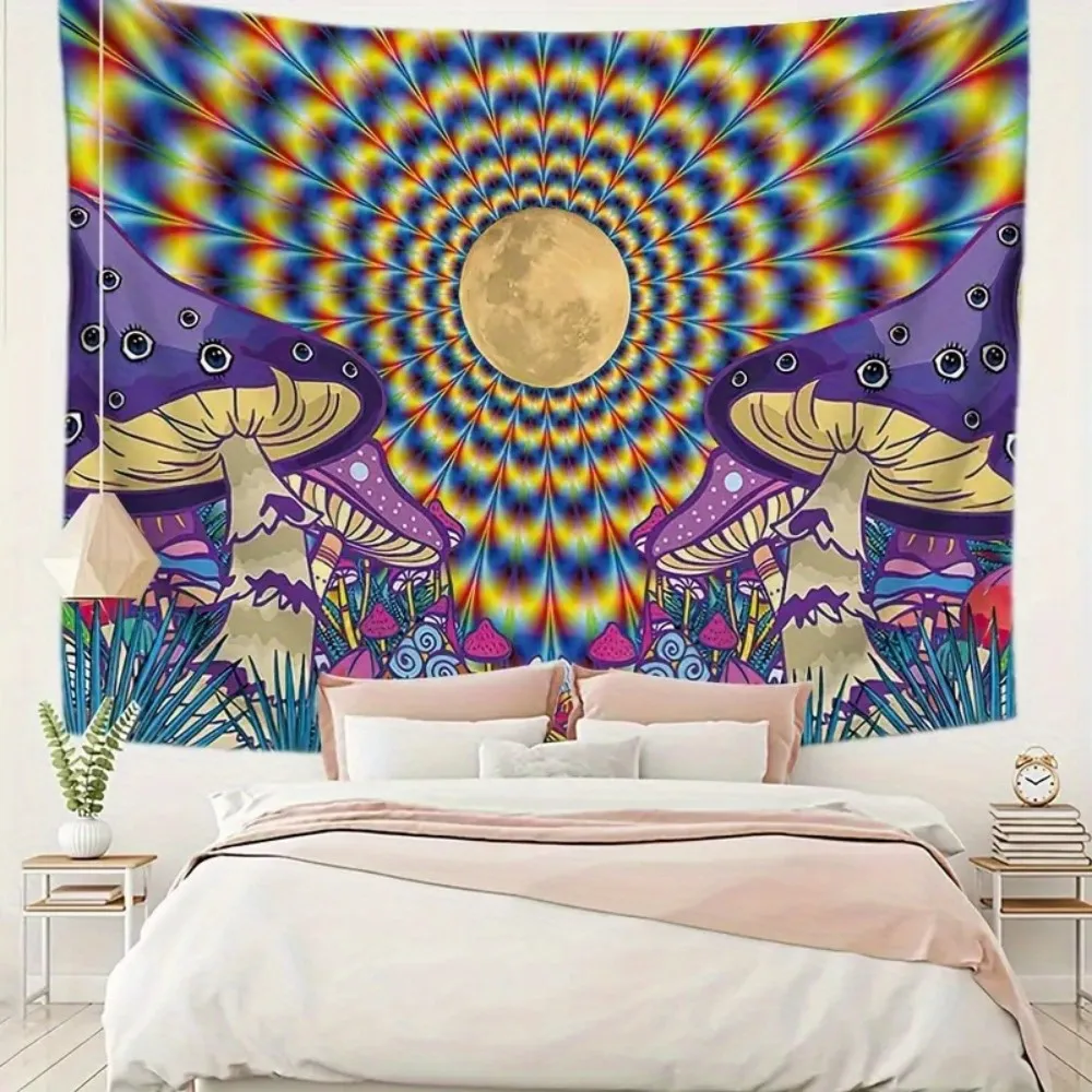 VIKAMA Colorful 3D Psychedelic Mushroom Tapestry, Wall Hanging For Living Room, Trippy Dorm Decor, Home Decor For Party, Bedroom
