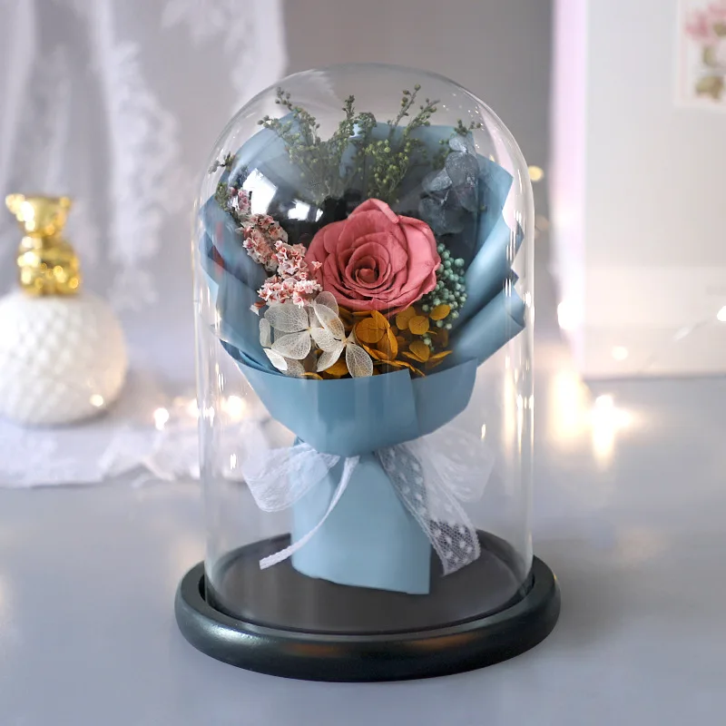 Eternal Rose in Glass Dome Home Decoration Dry Flower with Lights Galaxy Cover Valentine's Day Gift for Girlfriend's Christmas