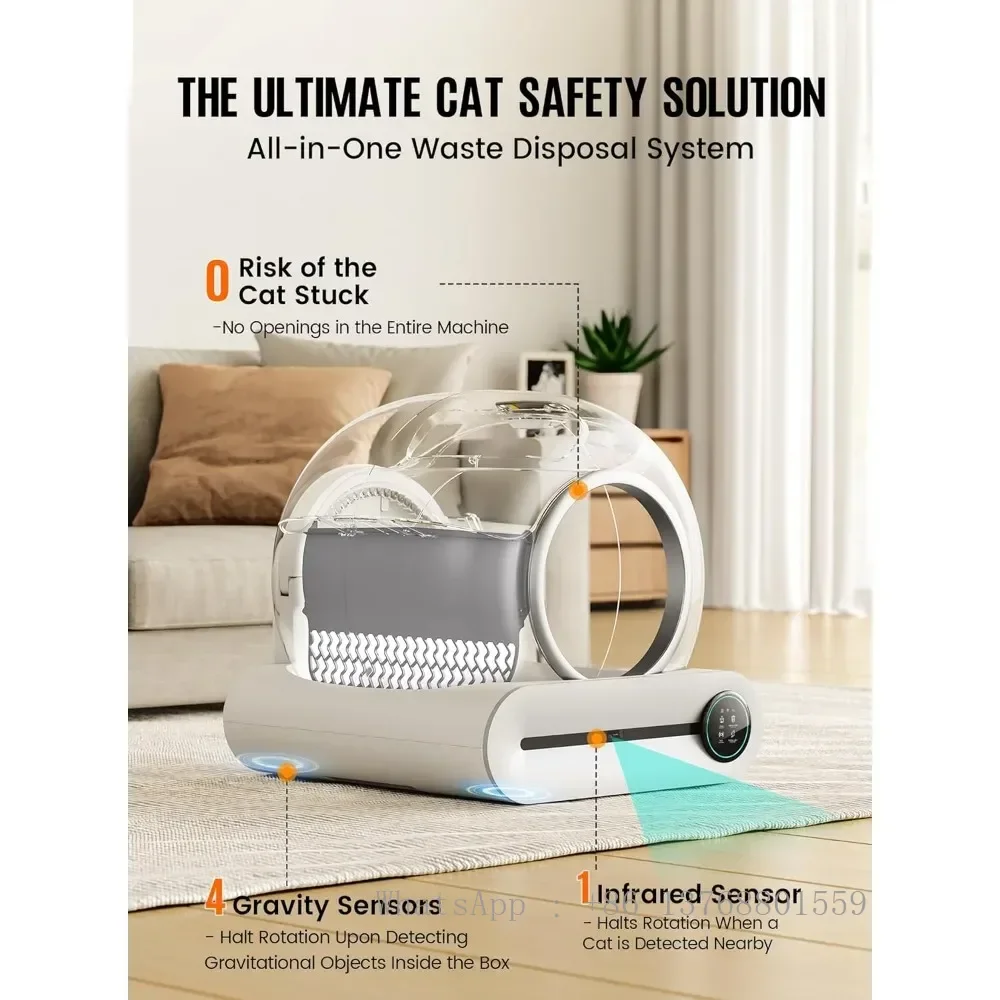 BASTRUMI Self Cleaning Cat Litte Box With 65L+9L Large Capacity/APP Control For Multiple Cats With Mats & Baffle Plate