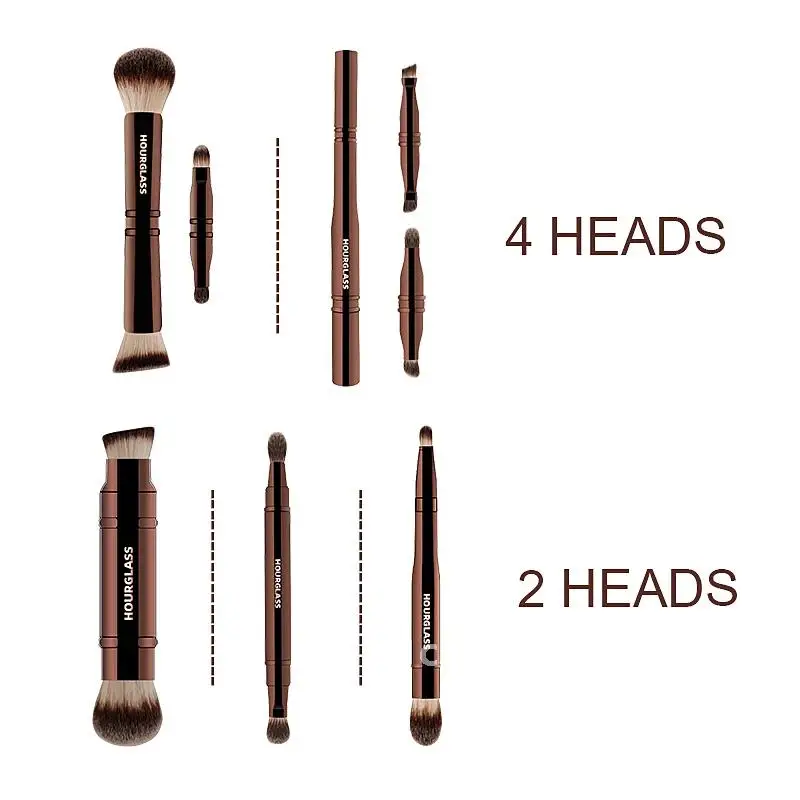 Hourglass 4 or 2 head multi-function hidden fun makeup brush+portable powder+foundation shadow make-up+concealer+eye box brush