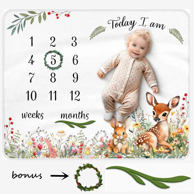 Baby Boys Girls Monthly Milestone Blanket Flannel Growth Record Photo Shoot Backdrop Baby Shower Gift Newborn Cover Prography