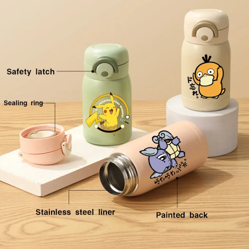 Pokemom Fresh Cartoon Bicachu Simple Stainless Steel Mini Vacuum Portable Student Water Cup Couple Direct Drinking Bounce Cup