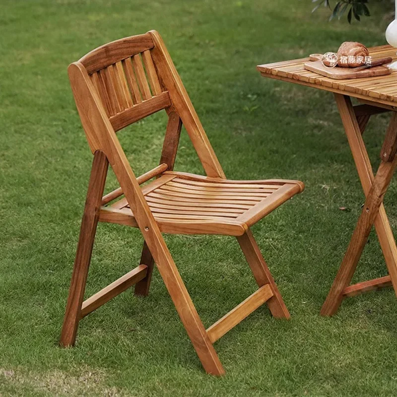 Modern simple household balcony small tables and chairs teak solid wood foldable leisure outdoor courtyard coffee table