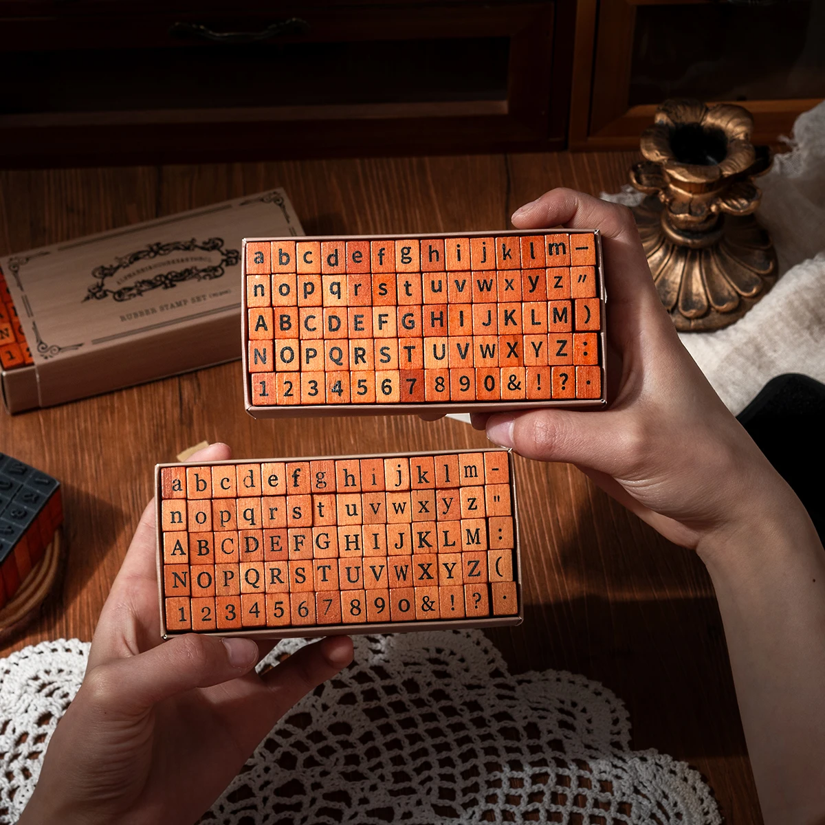 70pcs Alphabet Rubber Stamp Set With Uppercase Lowercase Letters Numbers Symbols, Vintage Wooden Stamps For Journaling Crafts