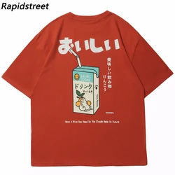 2023 Hip Hop Tshirt Men Japanese Kanji Drink Graphic T Shirt Streetwear Harajuku Summer Short Sleeve T-Shirt Unisex Tops Orange