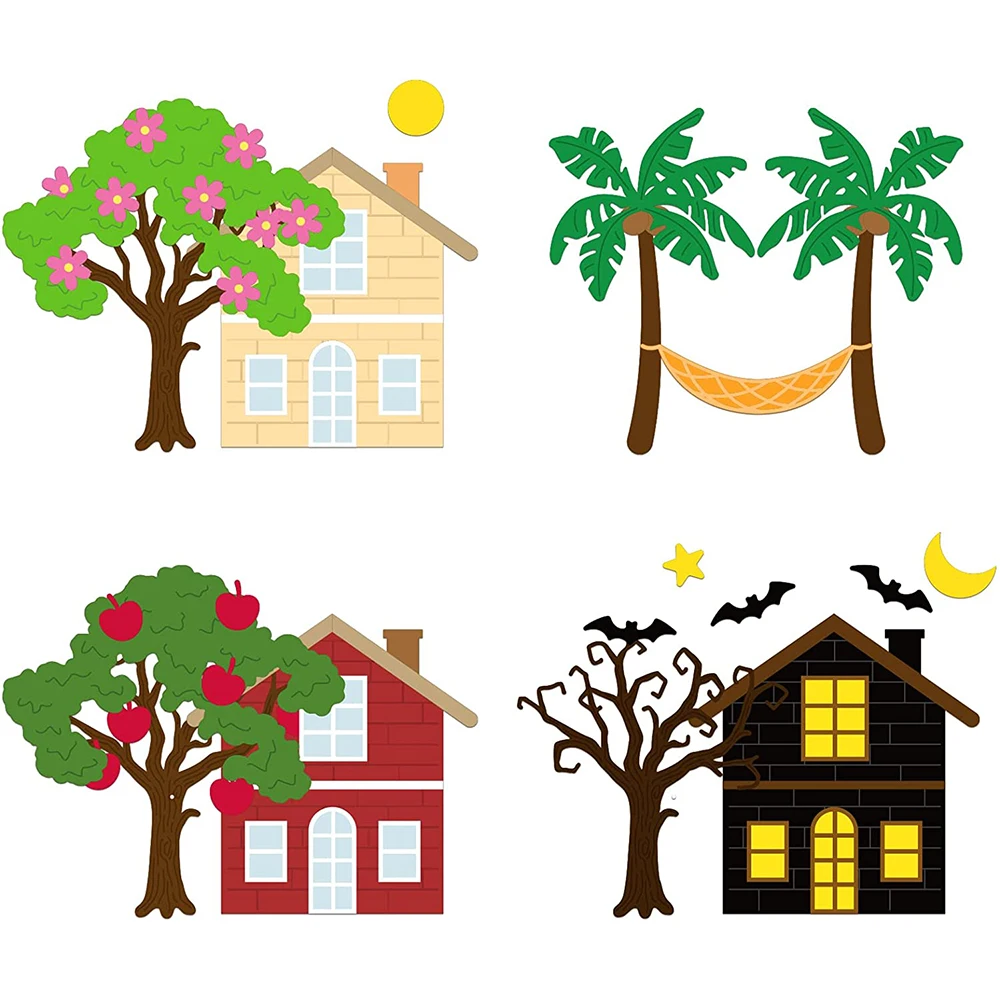 

3Sheets Cozy House Die-Cuts Set Trees Cutting Dies for DIY Scrapbook Festival Greeting Cards Making Paper Cutting Album Decor