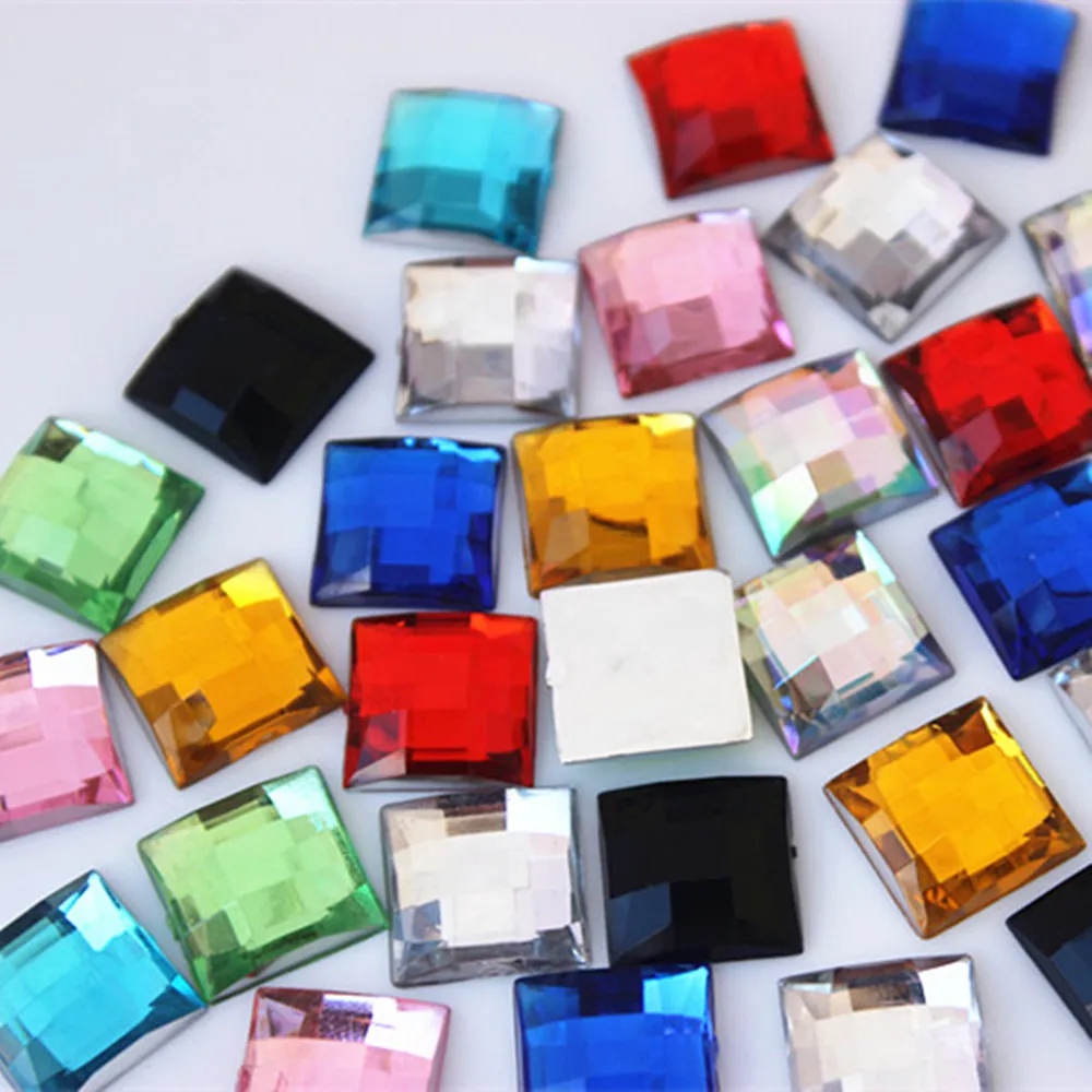 Cong Shao 100pcs 12mm Faceted Square Colorful flatback Acrylic rhinestone trim stones and crystals DIY costume Accessories ZZ609