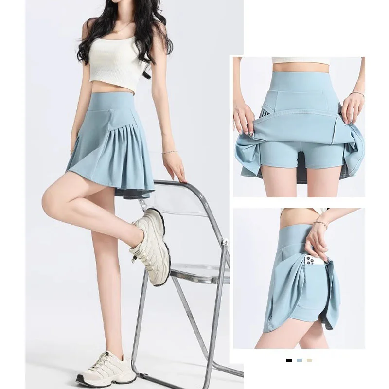 Aiithuug with Pockets Wide Waistband Tummy Control Tennis Skirt Sports Skort Running Skirts 2 in 1 Golf Skorts Super Stretchy