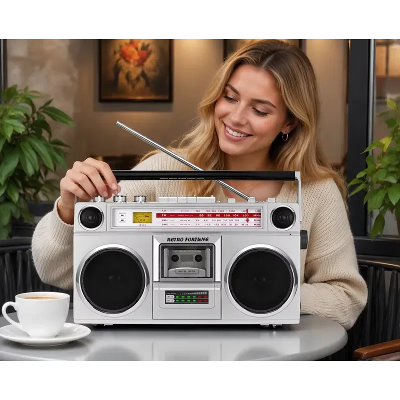Retro style customizable portable cassette player FM radio Walkman Cassette player with recording function, speaker with