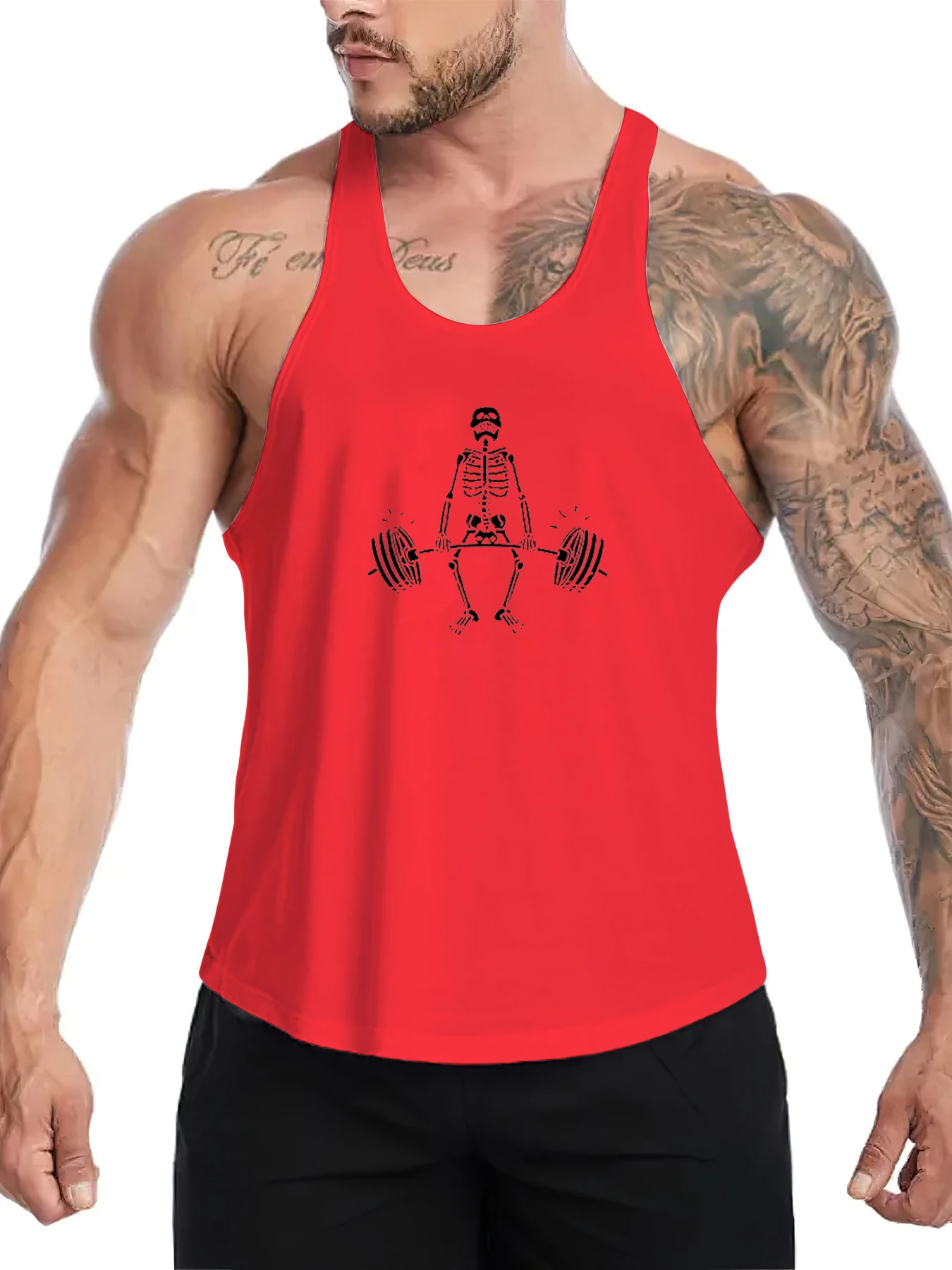 Mens Fitness Skeleton Lifting Tank Top Breathable Weightlifting Graphic Sleeveless Vest Loose Gym Training Muscle Tank For Men