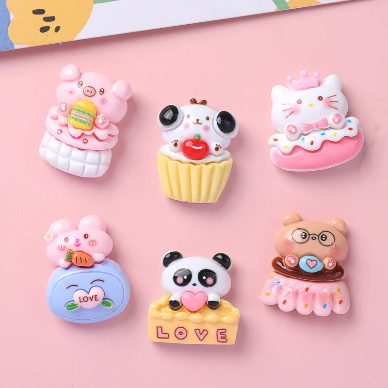 5pcs Cartoon cake animal diy resin flatback for craft diy supplies cabochons charms for scrampbooking embellishments