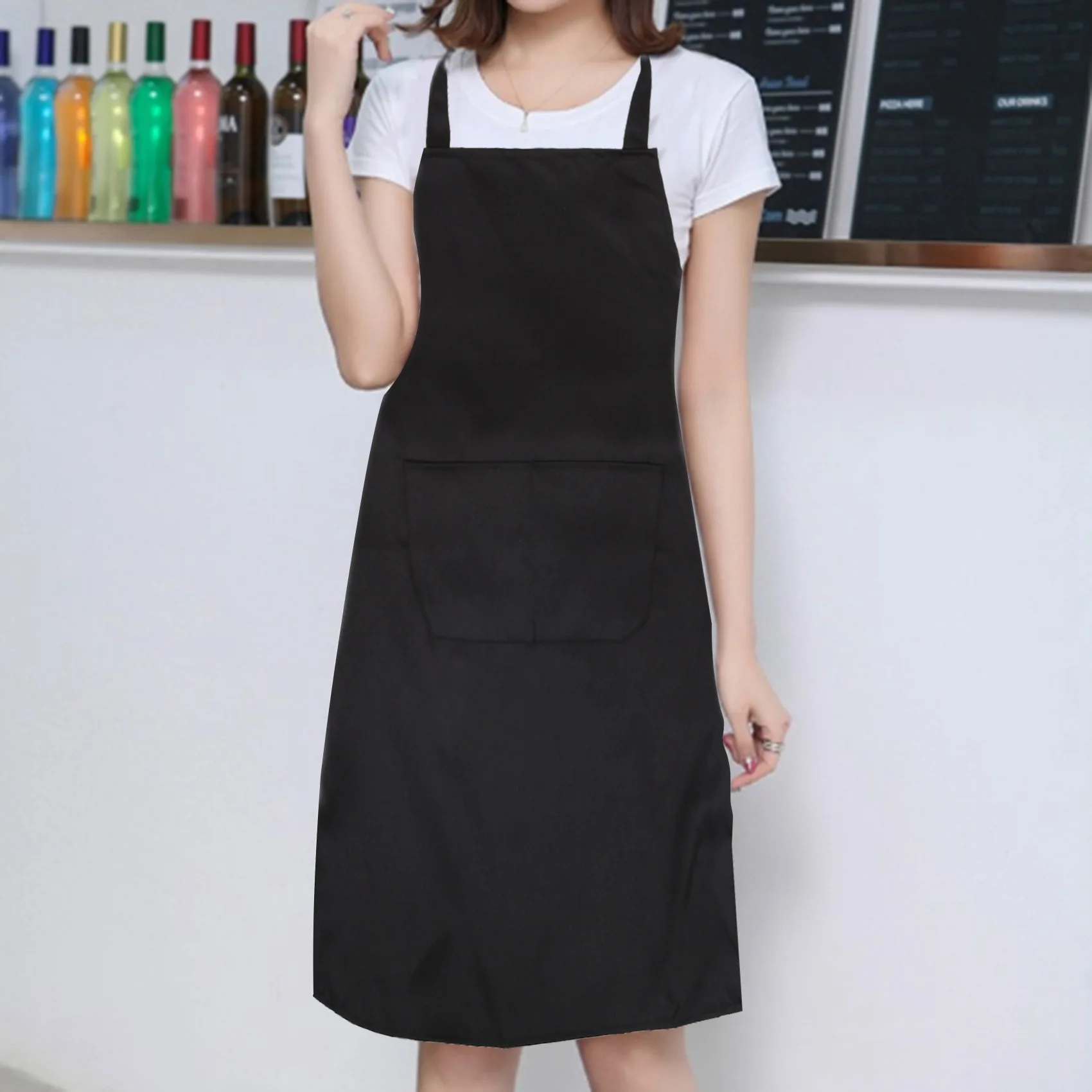 Unisex 2 Pocket Black Kitchen Apron Bib, One Size in Medium