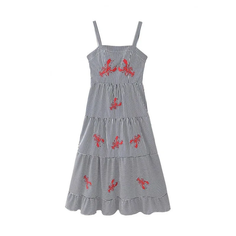 2024 European and American New Women's Summer collarless suspender embroidered dress for women