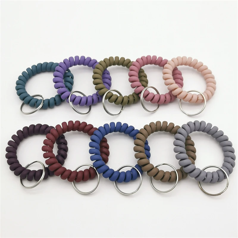 5/30Pcs Wrist Coil Keychain Plastic Spring Spiral Coil Bracelets Keychain Wrist Band Keyring Stretch Wristband Keys Holder