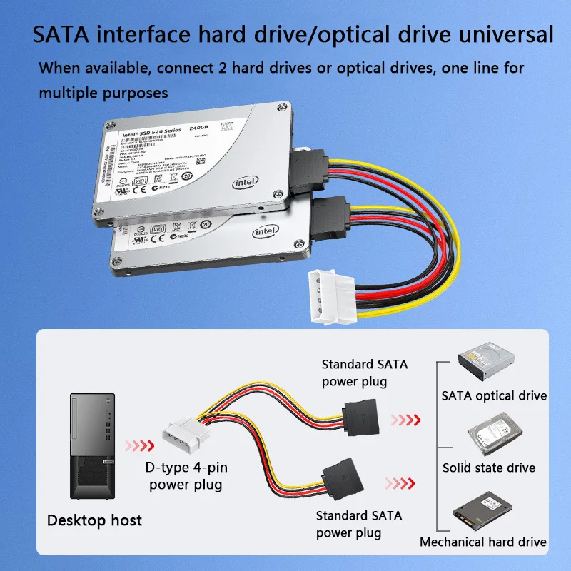 4 Pin IDE Molex to 2 Sata/SATA 15Pin To 2 SATA 15 Pin /SATA 15 Pin to Molex IDE 4 Pin Power HDD Splitter Connector Cable for PC