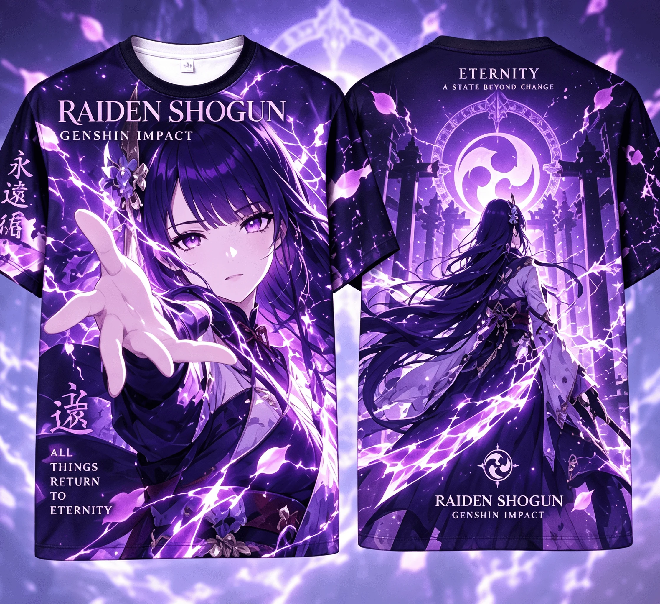 2026 Genshin Impact Raiden Shogun T Shirt Men Women Anime 3D Print Short Sleeve Casual Tee