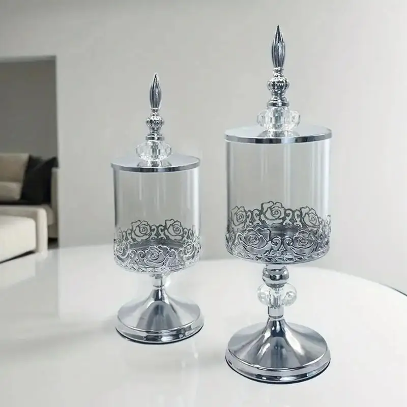 

E8BD Multifunctional Decorative Glass Jar Elegant Candy Can Storage Container and Ornament for Living Room