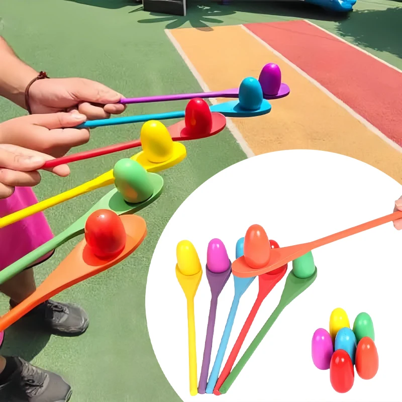 Cuillère d'entraînement d'équilibre Montessori, 6 pièces, jouet d'apprentissage précoce, jeu de course d'œufs, cuillère d'équilibre en bois, jouet d'entraînement en plein air, cadeau