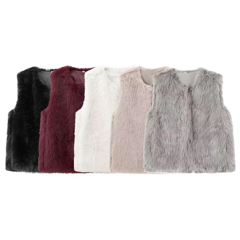 Guobioziy Women's Vest 2026 Autumn/Winter New Fashionable Versatile Sleeveless Loose Faux Fur Effect Short Jacket Vest