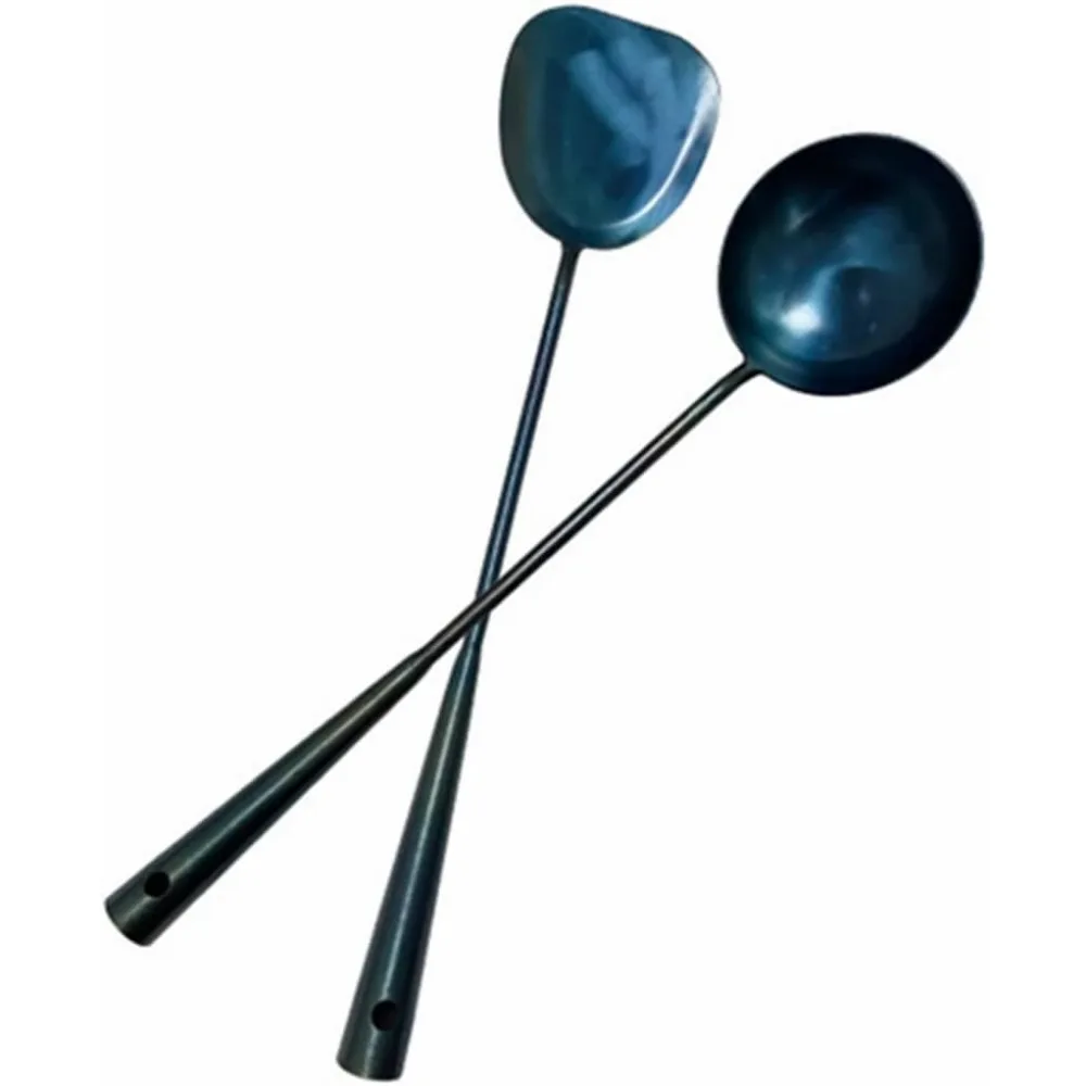 

Hand Forged Iron Wok Tools Long Handle Ladle and Spatula Set for Stir Fry Cooking