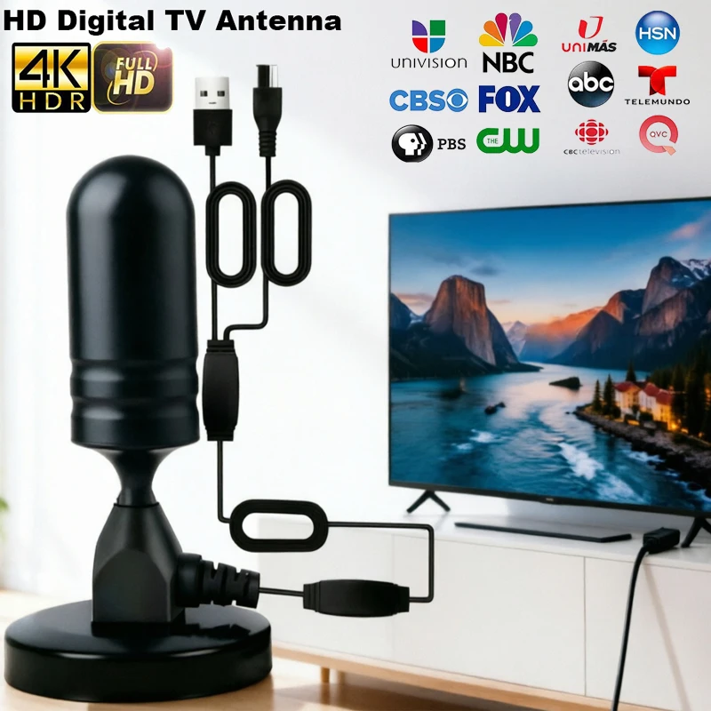 Antena de TV digital HD para interiores para DVB T2/DVBT/ATSC/ISDBT, antena HDTV VHF 174-230MHz UHF 470-862 MHz, antena de TV digital HD