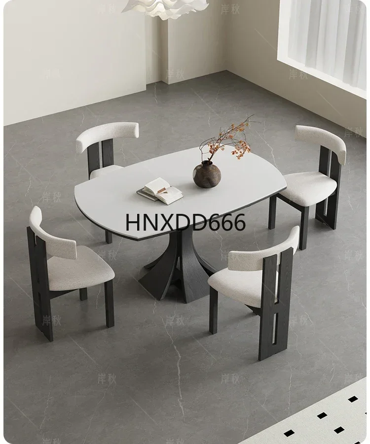French retro variable round retractable rock slab dining table folding household square dual-purpose solid wood dining table