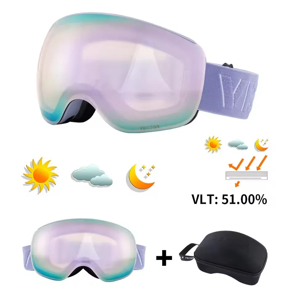 VECTOR Cylindrical Ski Goggles Male Female Double Layers Snowboard Goggles Adult Anti-fog UV400 Skate Skiing Glasses Eyewear