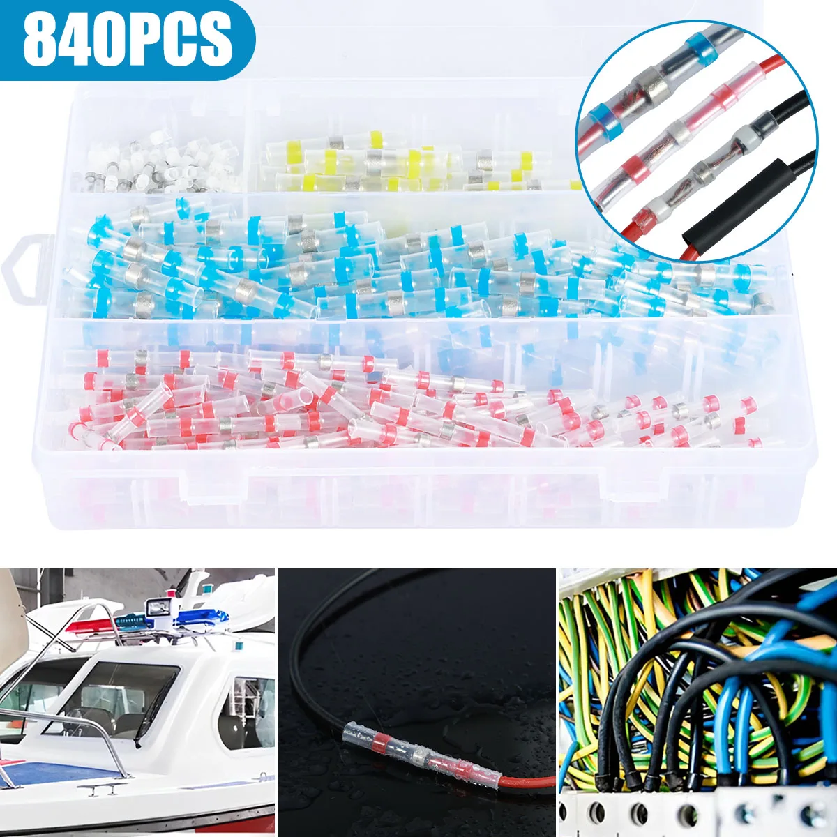 210-840pcs Solder Seal Wire Connectors Waterproof Heat Shrink Insulated Electrical Terminals Butt Splice Cable Crimp Copper Wire