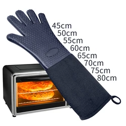 Stitching Solid Color Heat Resistant Kitchen Cooking Gloves Durable Non-Slip Oven Mitt Grill BBQ Sleeves Extra Long Useful