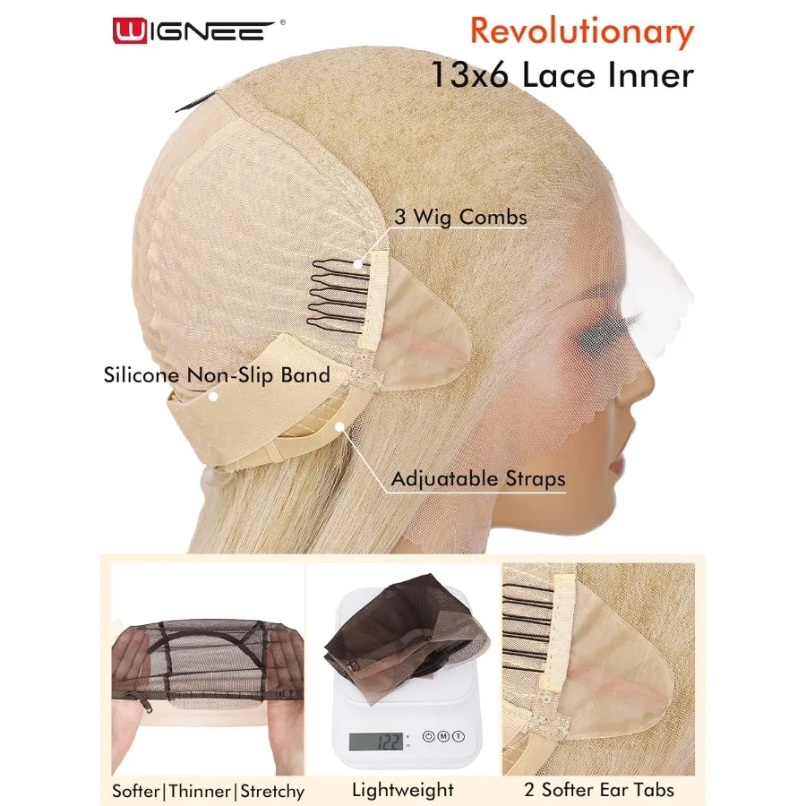 شعر مستعار صناعي بدانتيل أمامي 13x6 من WIGNEE 28 شعر مستعار أشقر مصنوع يدويًا باروكات أمامية من الدانتيل مع شعر كانيكالون فوتورا ضخم Lo