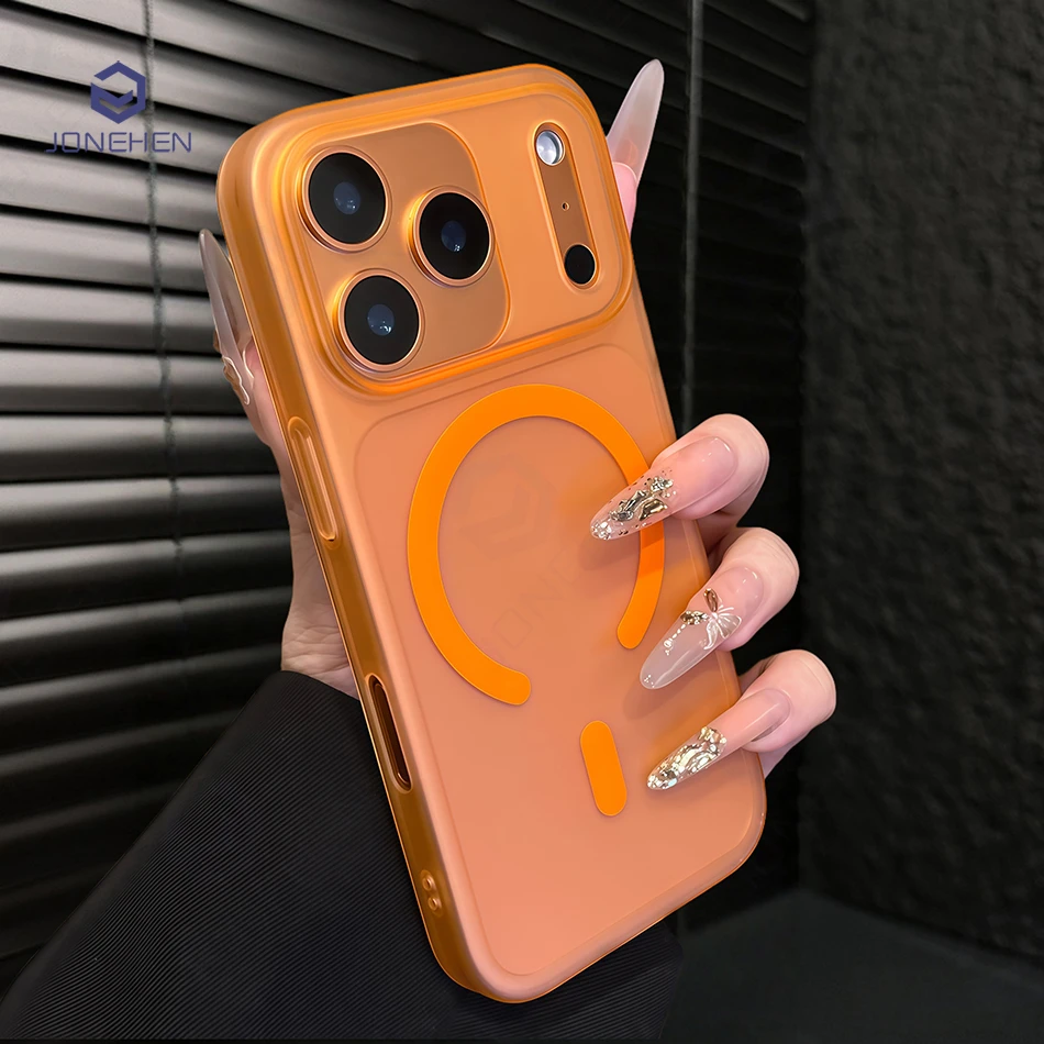 Magnetic Ultra Thin Matte Hard PC Clear Case For iPhone 15 14 13 12 16 17 Pro Max Orange Translucent For Magsafe Wireless Cover - Image 2