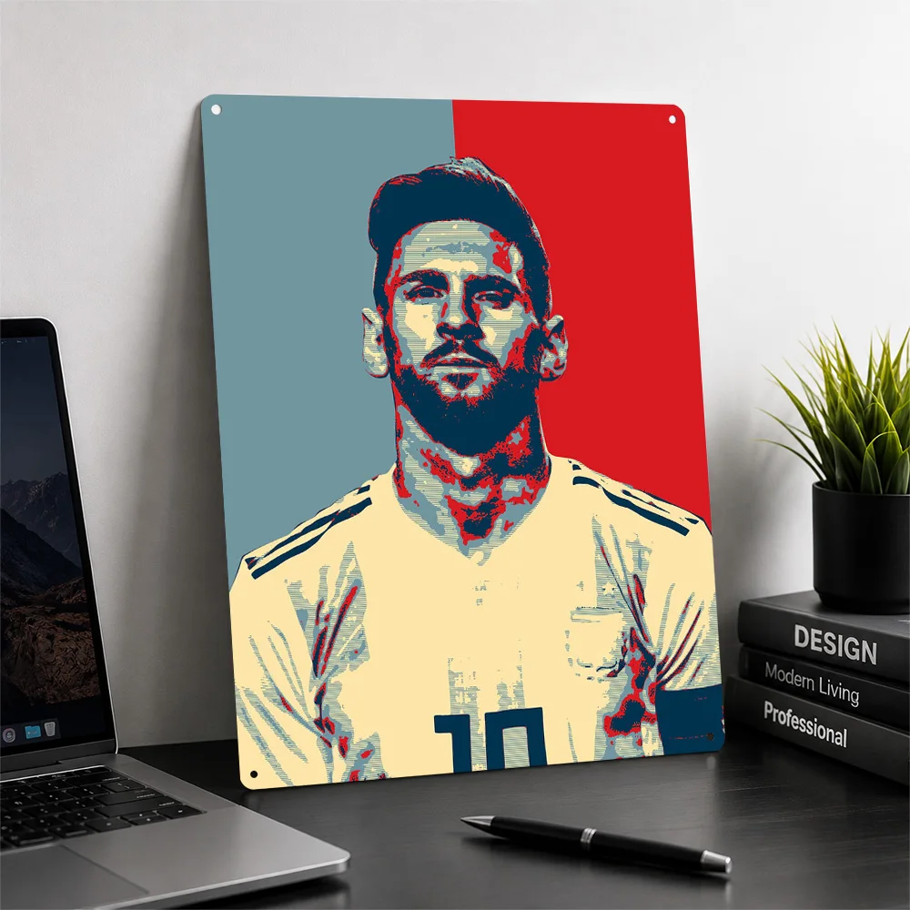 Lionel Messi Metal Poster Sports Wall Art Customized Retro Tinplate Sign for Man Cave Gym Home Decor Fan Gift Room Decoration