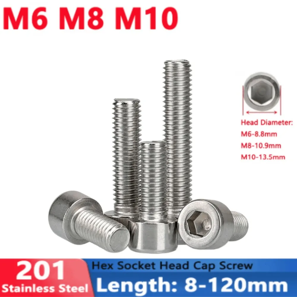 M6 M8 M10 201 Stainless Steel Small Hex Socket Head Cap Screw Thin Narrow OD Rod Bolt Hardware 8-120mm Metric Fastener