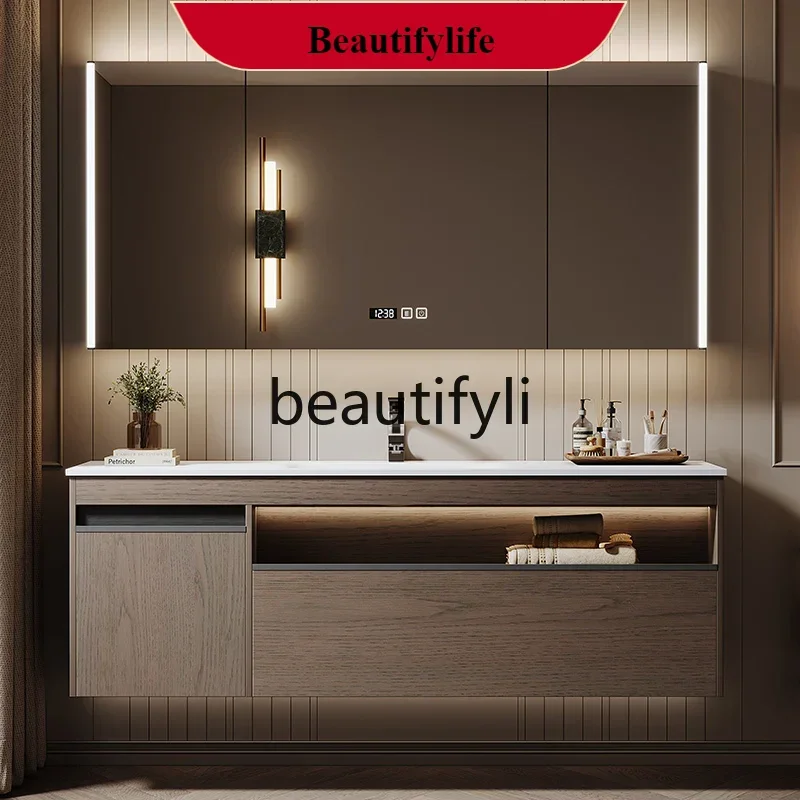 

ss 25 luxury rock slab hot bending integrated basin bathroom cabinet combination solid wood bathroom washstand hand washbasin ca