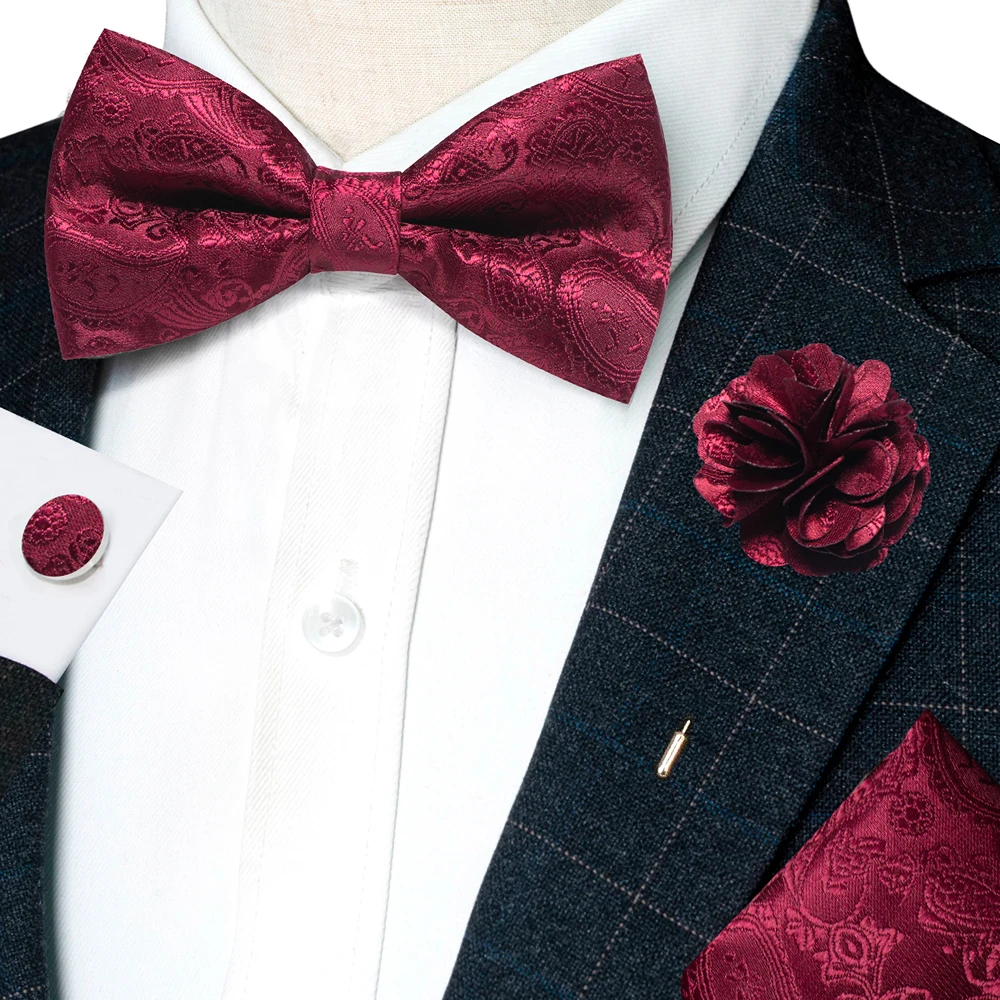 Champagner-Seiden-Jacquard-Paisley-Fliege für Herren, Brosche, Einstecktuch, Manschettenknöpfe-Set, vorgebundene Fliege mit Schmetterlingsknoten für Männer, Hochzeit, Geschäft – Detail 36
