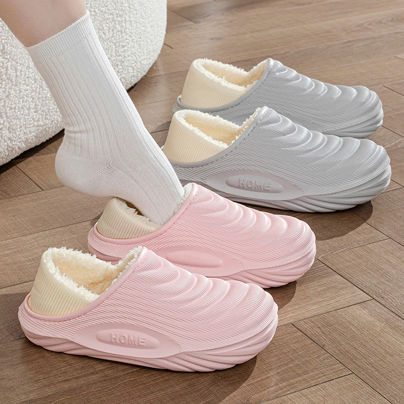 SHAJI Unisex Couple Winter Warm Fleece Lined Clogs Slippers, Non Slip Soft EVA Cotton Casual Indoor Outdoor House Shoes