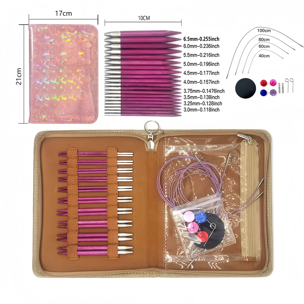 10 Pairs Knitting Needles, Removable Birch Wood Crochet Hooks Interchangeable Circular Needle Set for DIY Weaving Knitting