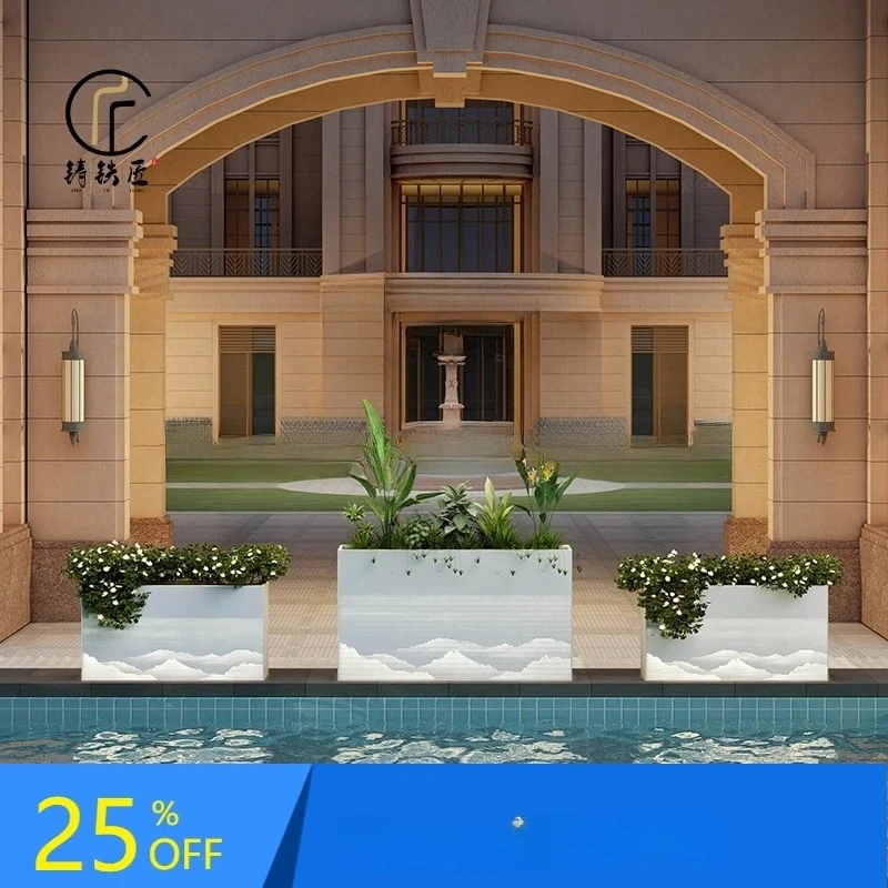 outdoor wrought iron punching flower box combination custom solar stainless steel flower slot coffee shop catering